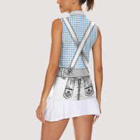 Oktoberfest Lederhosen Costume Women Sleeveless Polo Shirt Linocut Woodcut White Style