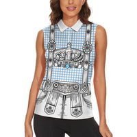 Oktoberfest Lederhosen Costume Women Sleeveless Polo Shirt Linocut Woodcut White Style