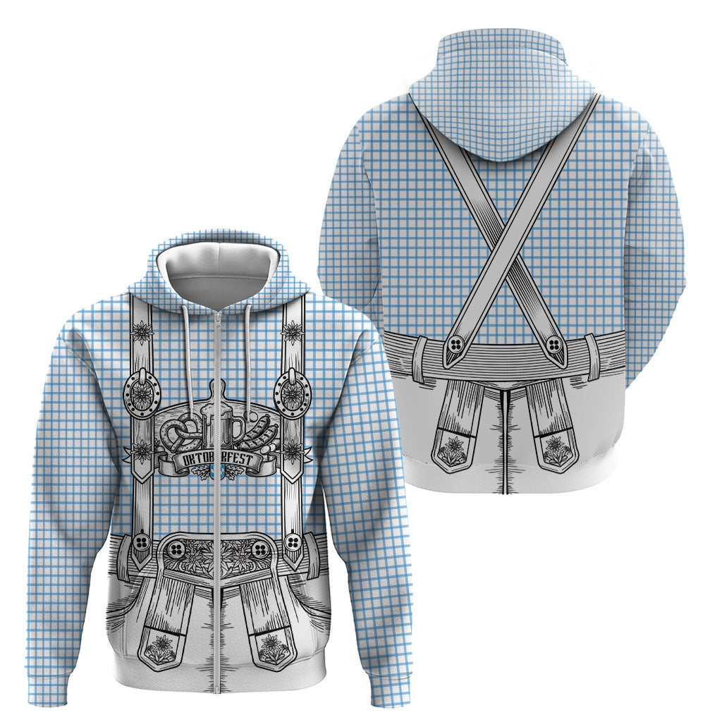 Oktoberfest Lederhosen Costume Zip Hoodie Linocut Woodcut White Style