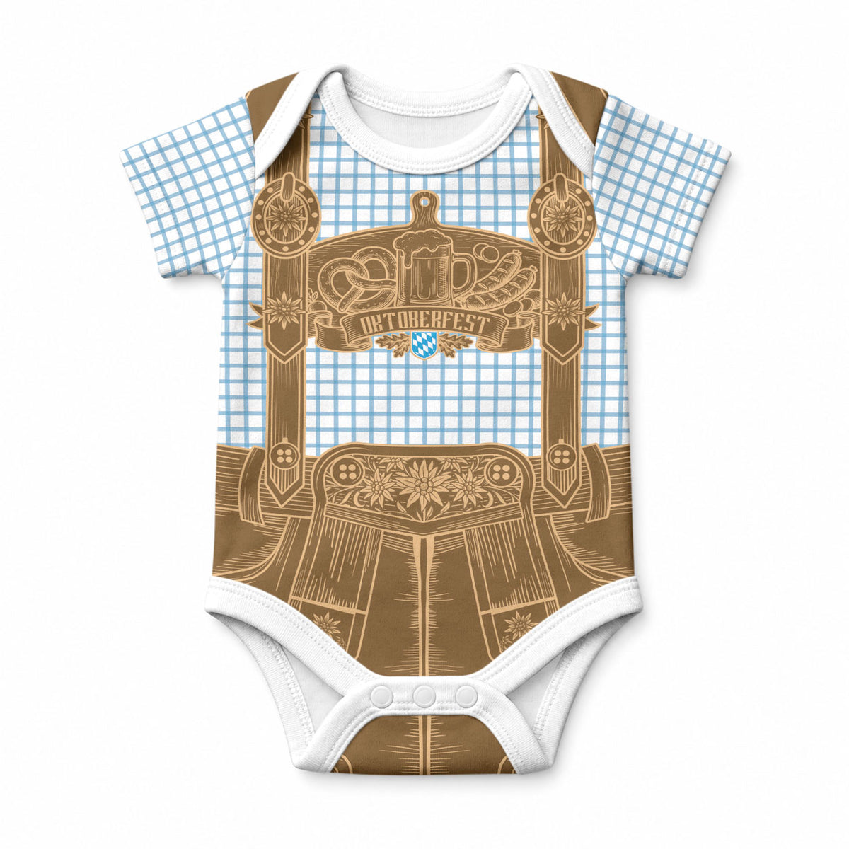 Oktoberfest Lederhosen Costume Baby Onesie Linocut Woodcut Brown Style