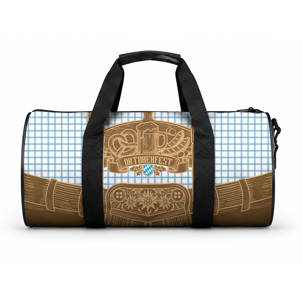 Oktoberfest Lederhosen Costume Duffle Bag Linocut Woodcut Brown Style