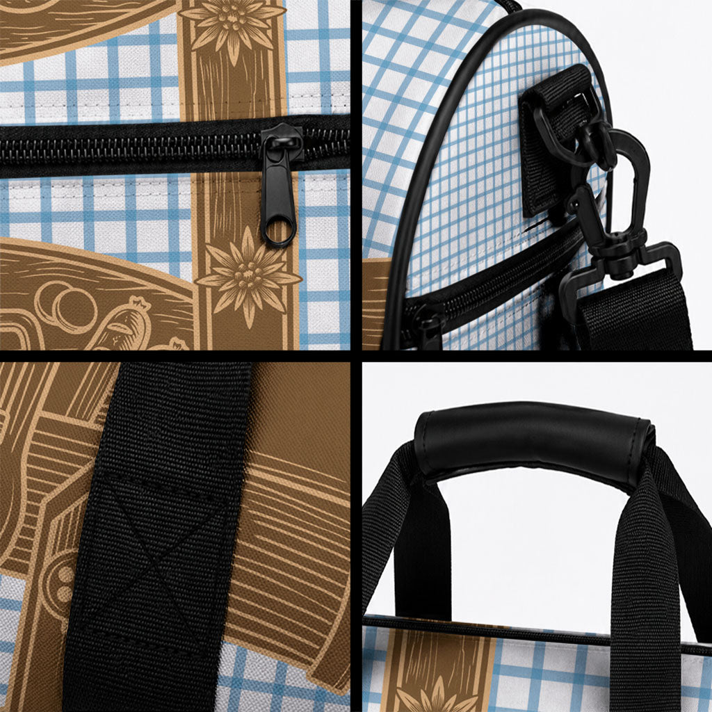 Oktoberfest Lederhosen Costume Duffle Bag Linocut Woodcut Brown Style