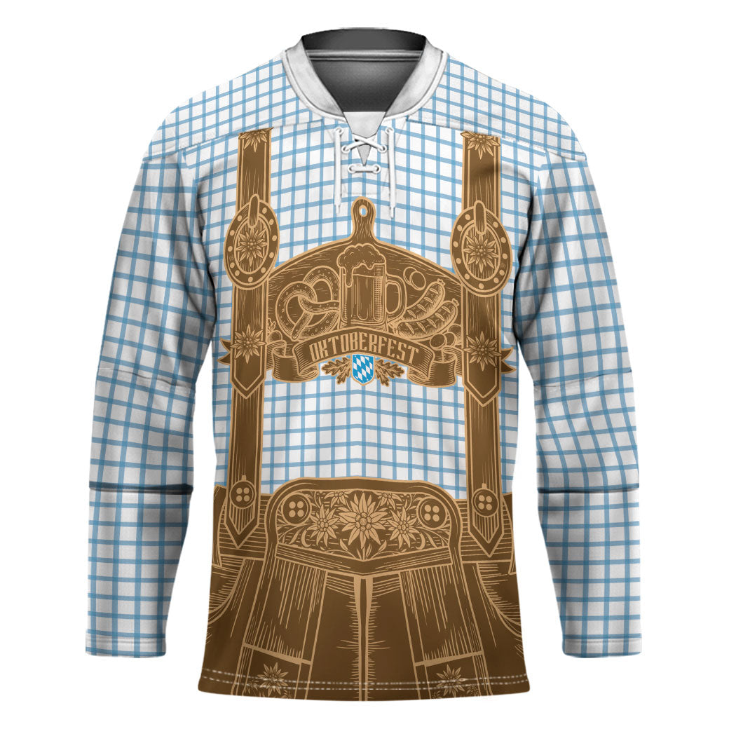 Oktoberfest Lederhosen Costume Hockey Jersey Linocut Woodcut Brown Style
