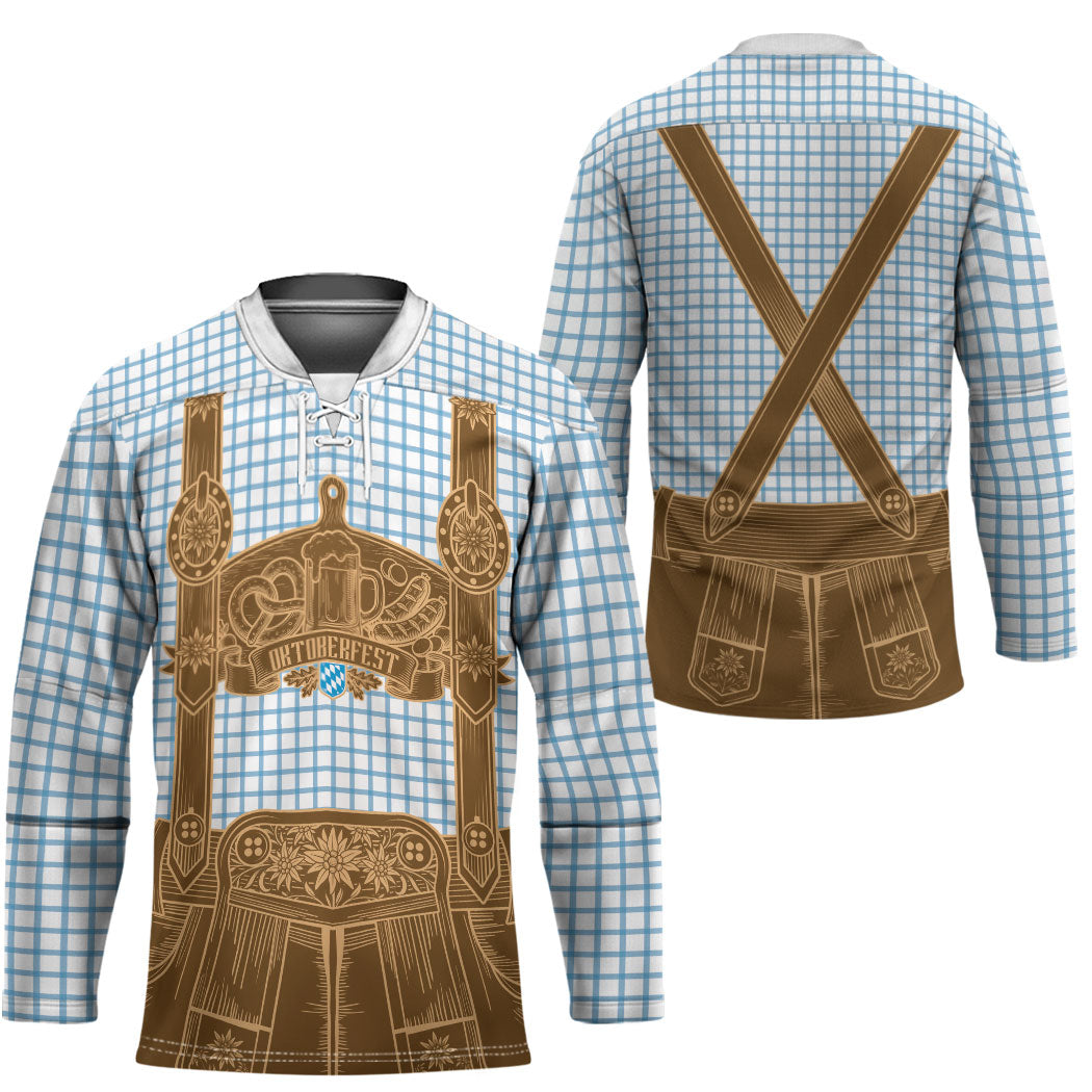 Oktoberfest Lederhosen Costume Hockey Jersey Linocut Woodcut Brown Style