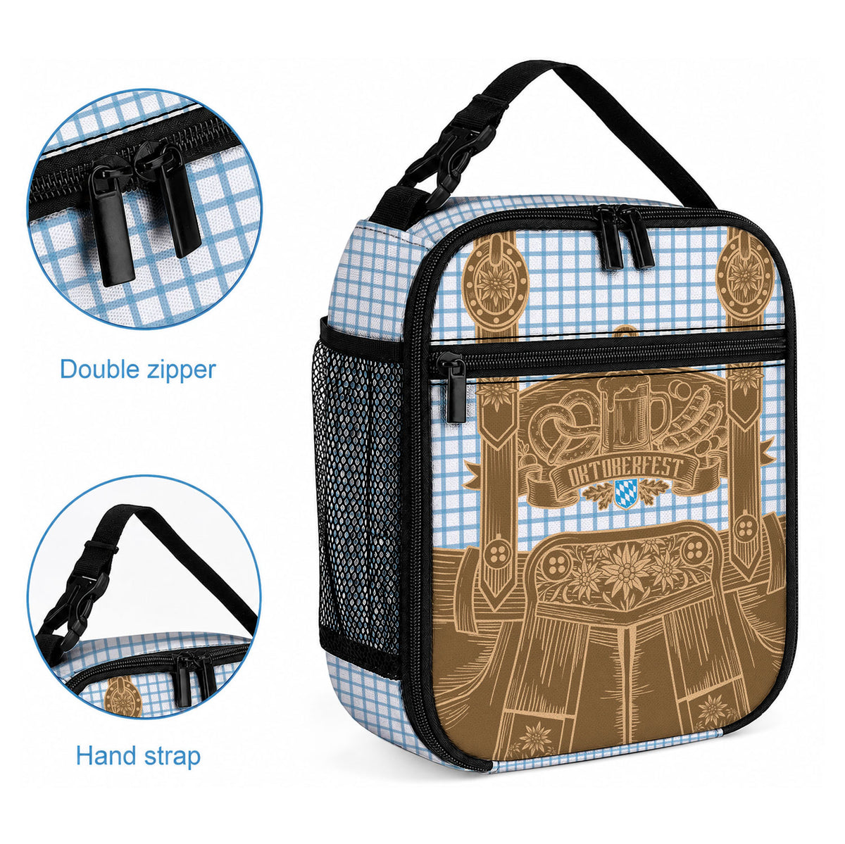 Oktoberfest Lederhosen Costume Lunch Bag Linocut Woodcut Brown Style