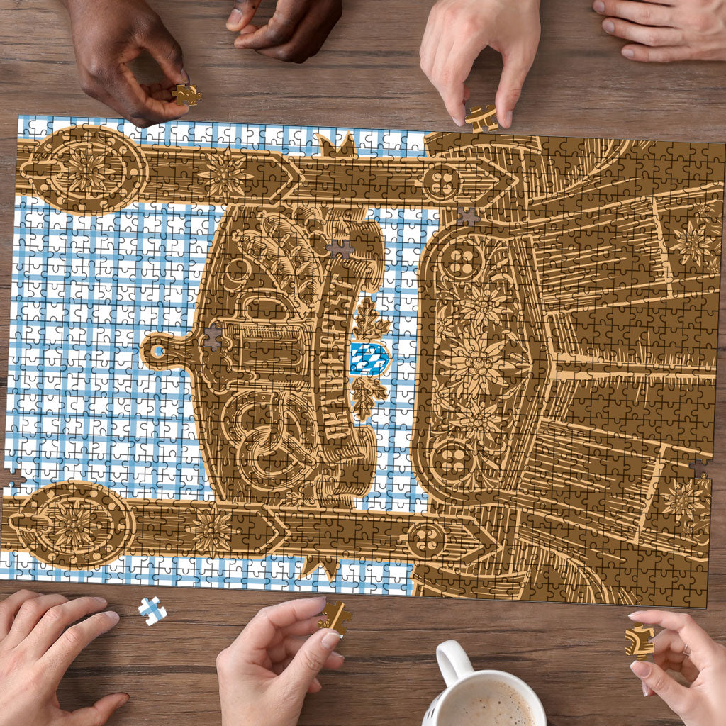 Oktoberfest Lederhosen Costume Puzzle Linocut Woodcut Brown Style