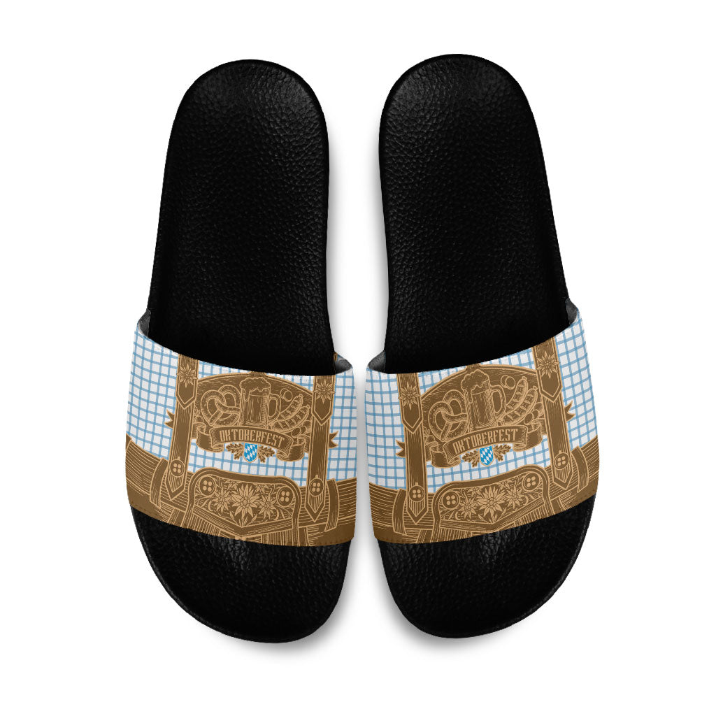 Oktoberfest Lederhosen Costume Slide Sandals Linocut Woodcut Brown Style