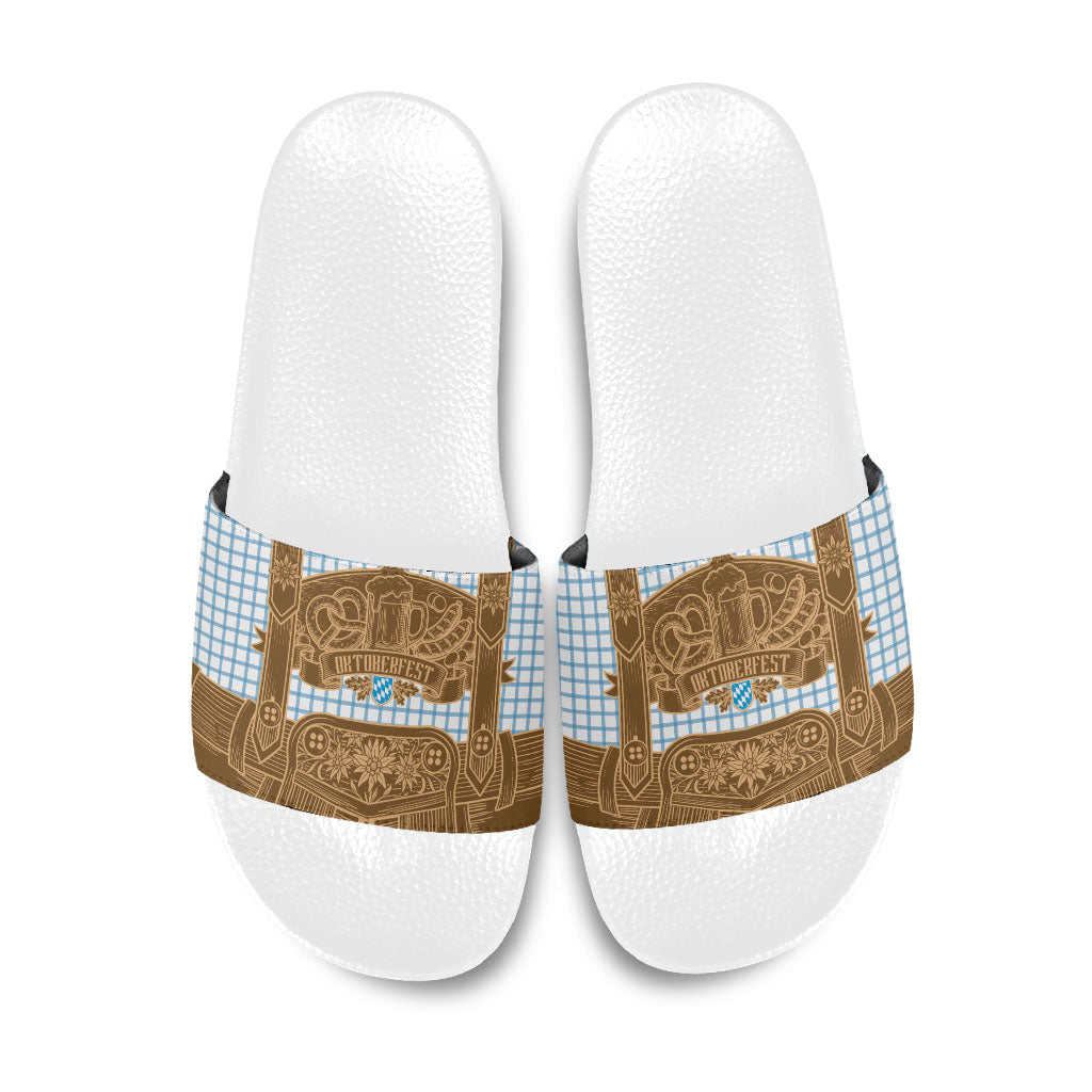 Oktoberfest Lederhosen Costume Slide Sandals Linocut Woodcut Brown Style