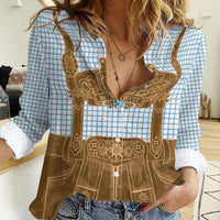 Oktoberfest Lederhosen Costume Women Casual Shirt Linocut Woodcut Brown Style