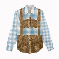 Oktoberfest Lederhosen Costume Women Casual Shirt Linocut Woodcut Brown Style