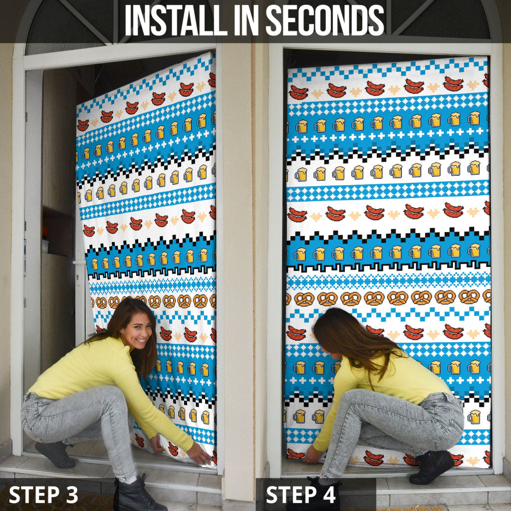 Oktoberfest Checklist Door Cover Pixel Beer Pretzel Sausage Bavarian Pattern