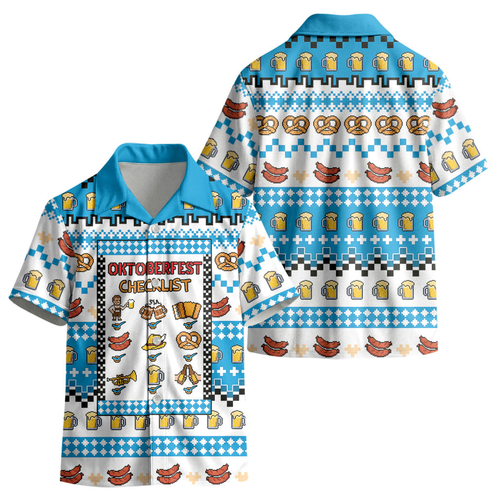Oktoberfest Checklist Kid Hawaiian Shirt Pixel Beer Pretzel Sausage Bavarian Pattern