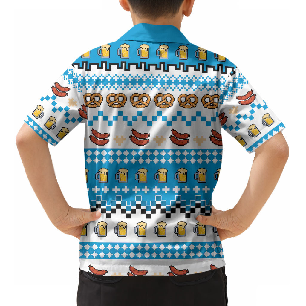 Oktoberfest Checklist Kid Hawaiian Shirt Pixel Beer Pretzel Sausage Bavarian Pattern
