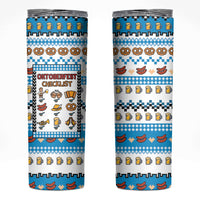 Oktoberfest Checklist Skinny Tumbler Pixel Beer Pretzel Sausage Bavarian Pattern