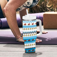 Oktoberfest Checklist Tumbler With Handle Pixel Beer Pretzel Sausage Bavarian Pattern