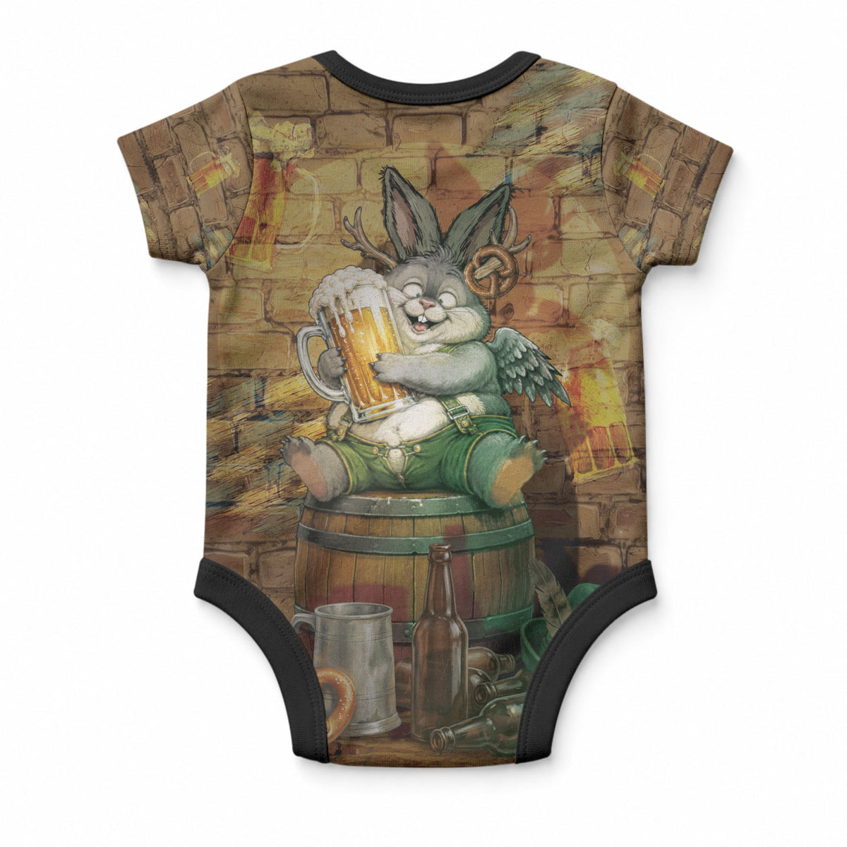 Oktoberfest Wolpertinger Baby Onesie Prost Beer Horned Rabbit Pretzel Barrel
