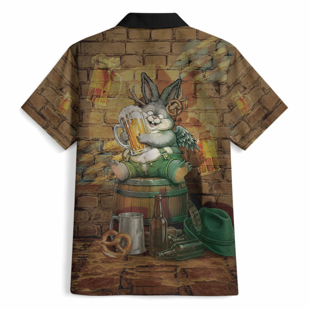 Oktoberfest Wolpertinger Hawaiian Shirt Prost Beer Horned Rabbit Pretzel Barrel