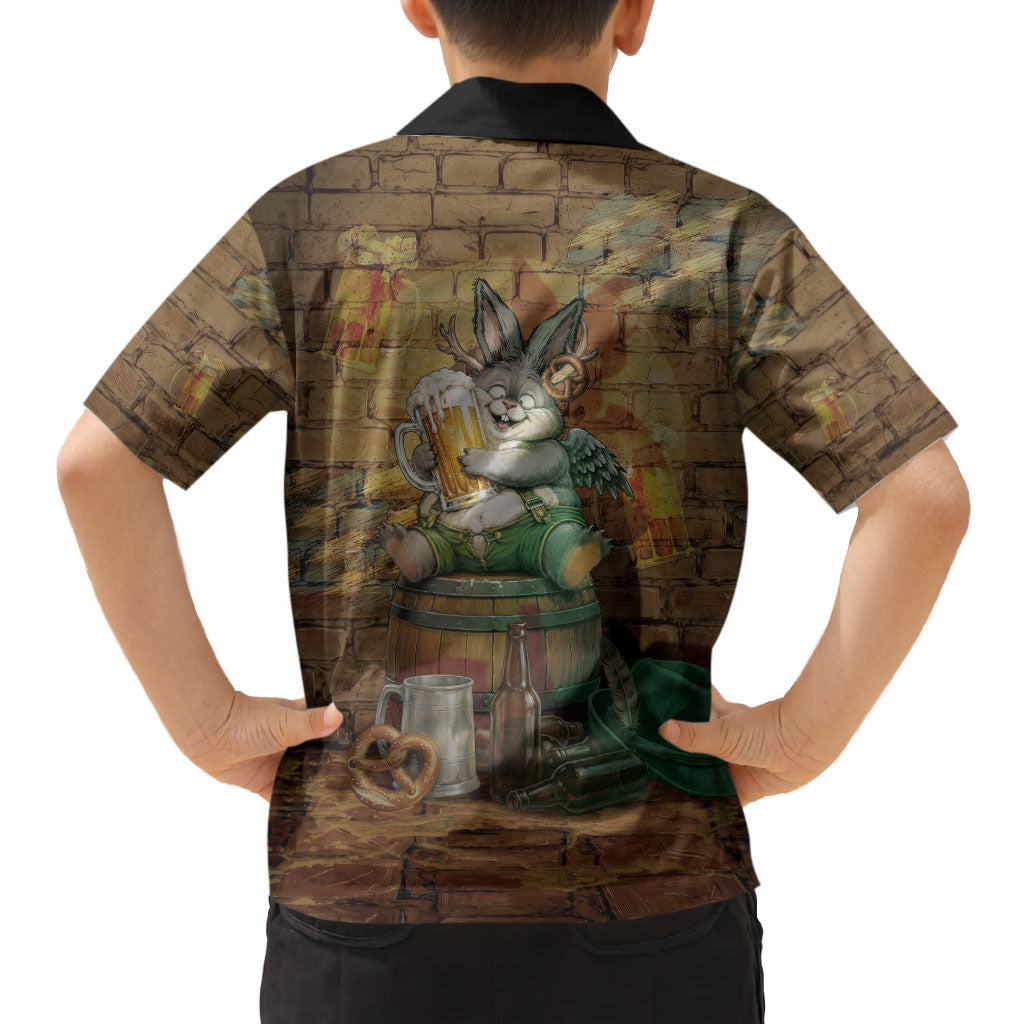 Oktoberfest Wolpertinger Hawaiian Shirt Prost Beer Horned Rabbit Pretzel Barrel