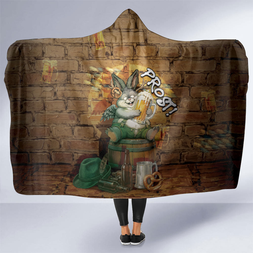 Oktoberfest Wolpertinger Hooded Blanket Prost Beer Horned Rabbit Pretzel Barrel