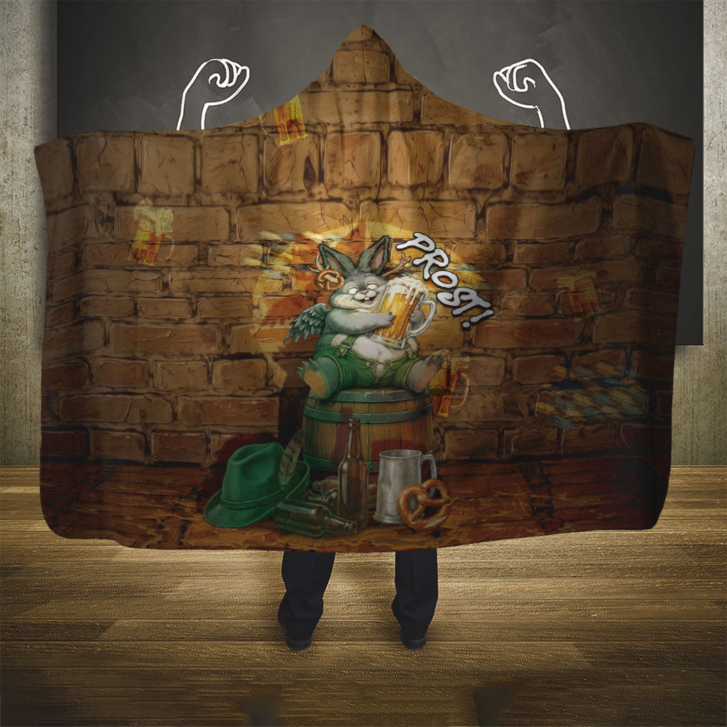 Oktoberfest Wolpertinger Hooded Blanket Prost Beer Horned Rabbit Pretzel Barrel