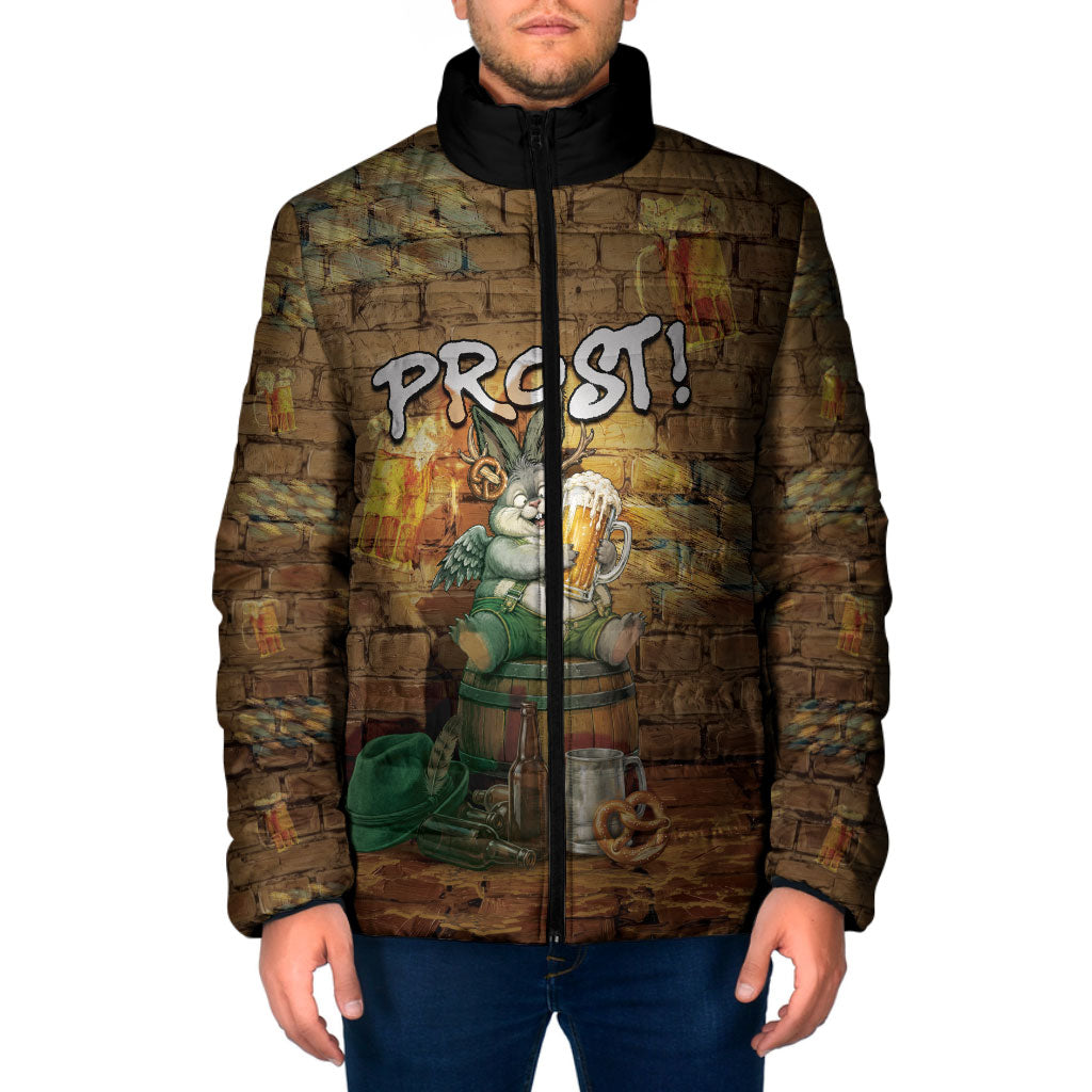 Oktoberfest Wolpertinger Padded Jacket Prost Beer Horned Rabbit Pretzel Barrel