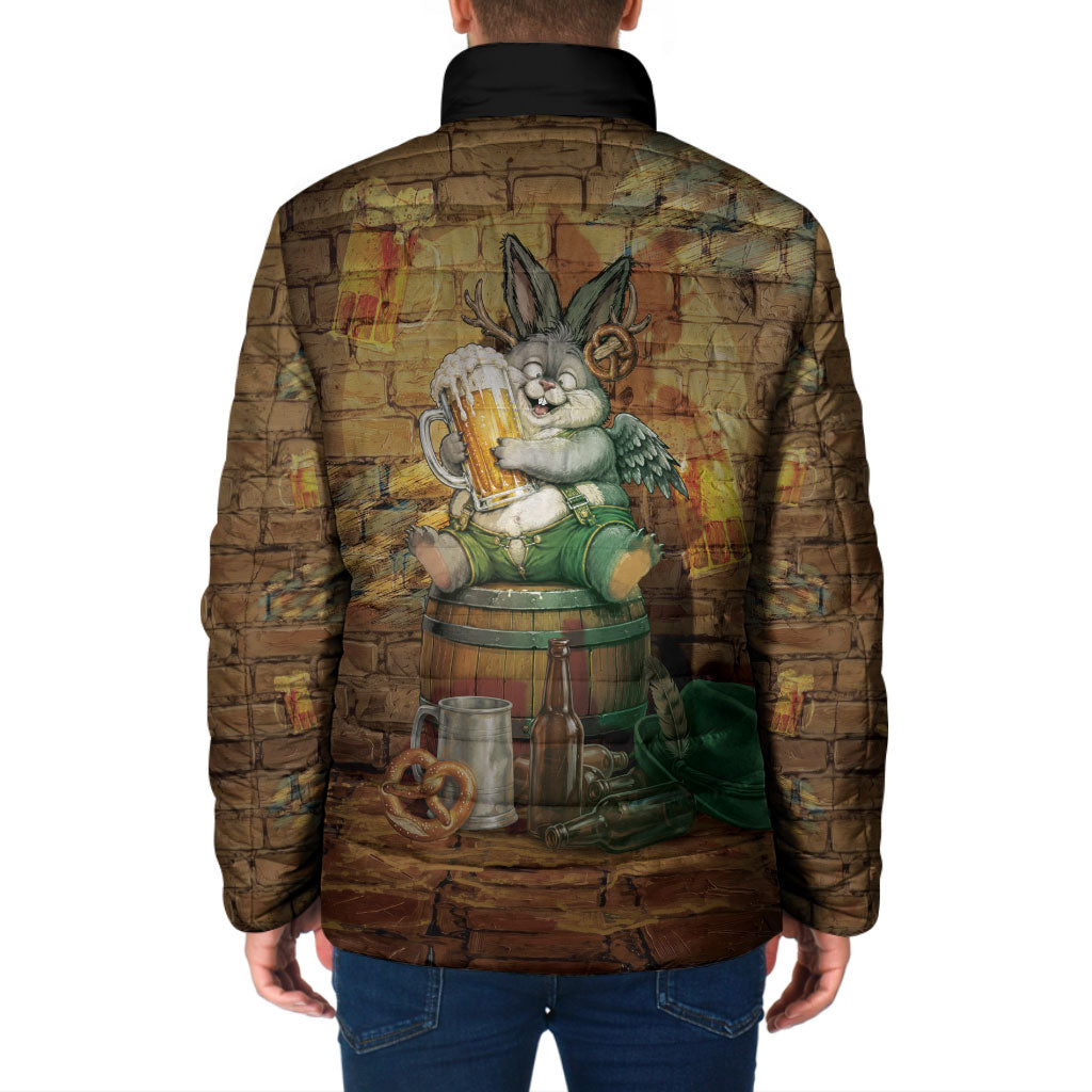 Oktoberfest Wolpertinger Padded Jacket Prost Beer Horned Rabbit Pretzel Barrel