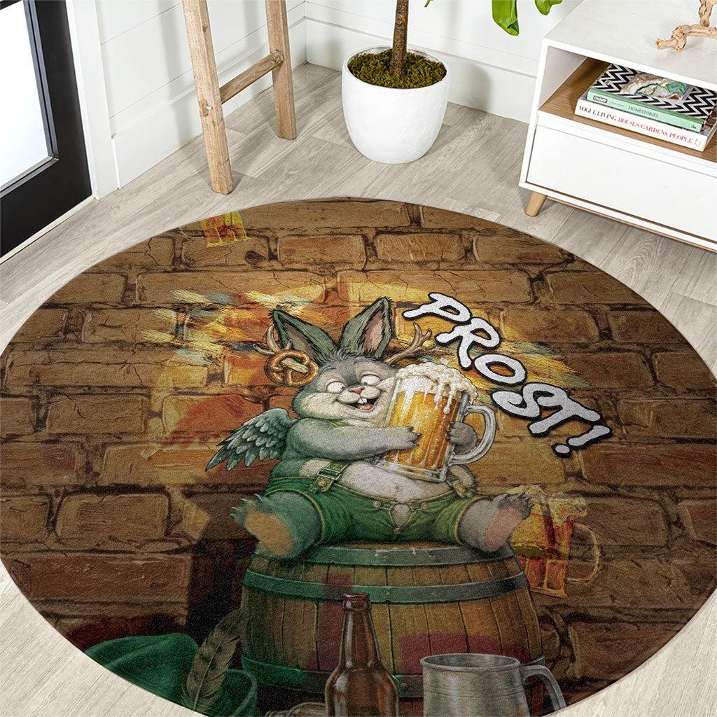 Oktoberfest Wolpertinger Round Carpet Prost Beer Horned Rabbit Pretzel Barrel