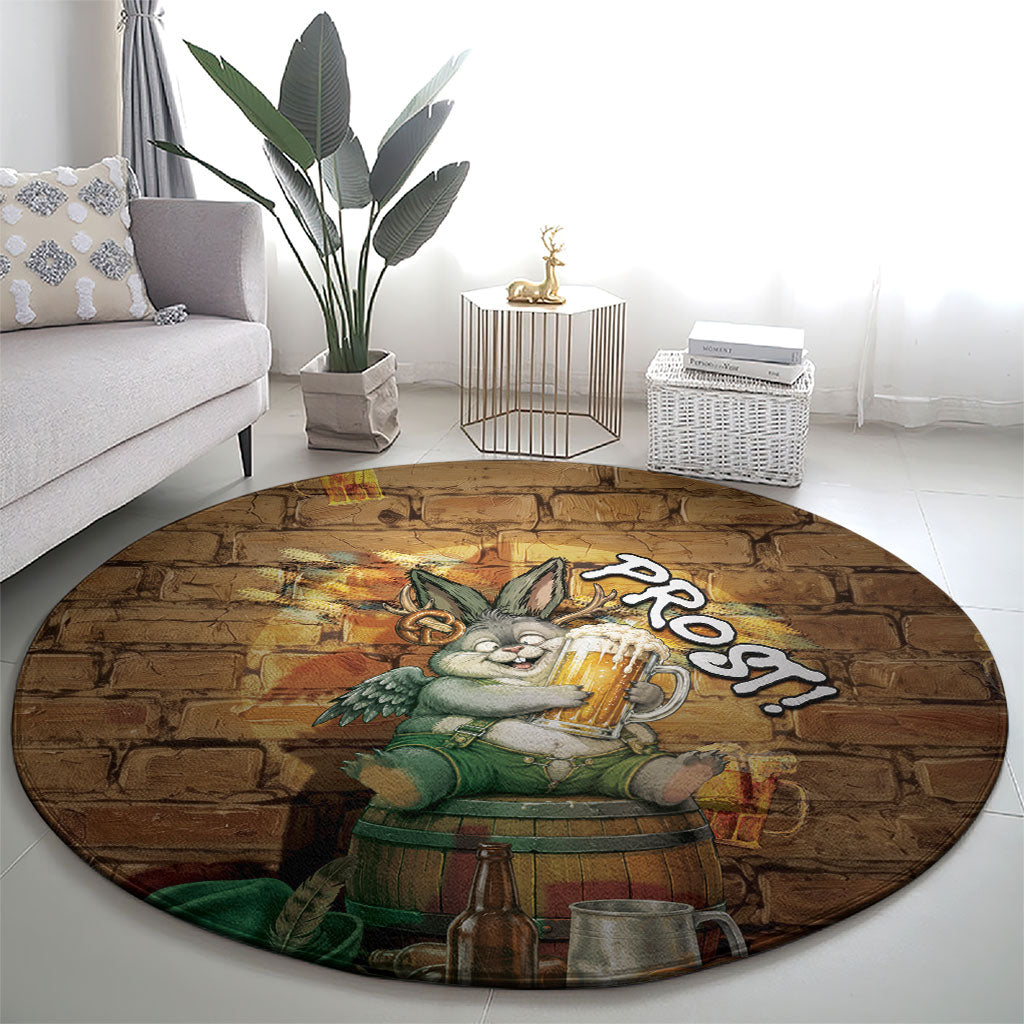 Oktoberfest Wolpertinger Round Carpet Prost Beer Horned Rabbit Pretzel Barrel