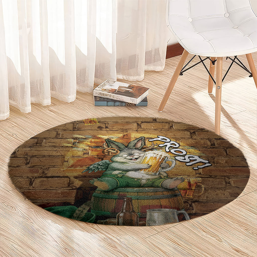 Oktoberfest Wolpertinger Round Carpet Prost Beer Horned Rabbit Pretzel Barrel