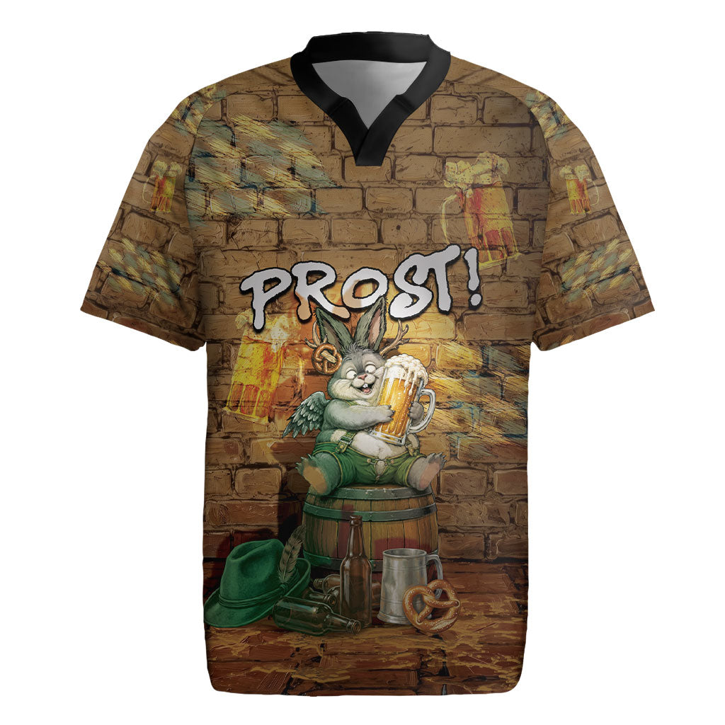 Oktoberfest Wolpertinger Rugby Jersey Prost Beer Horned Rabbit Pretzel Barrel