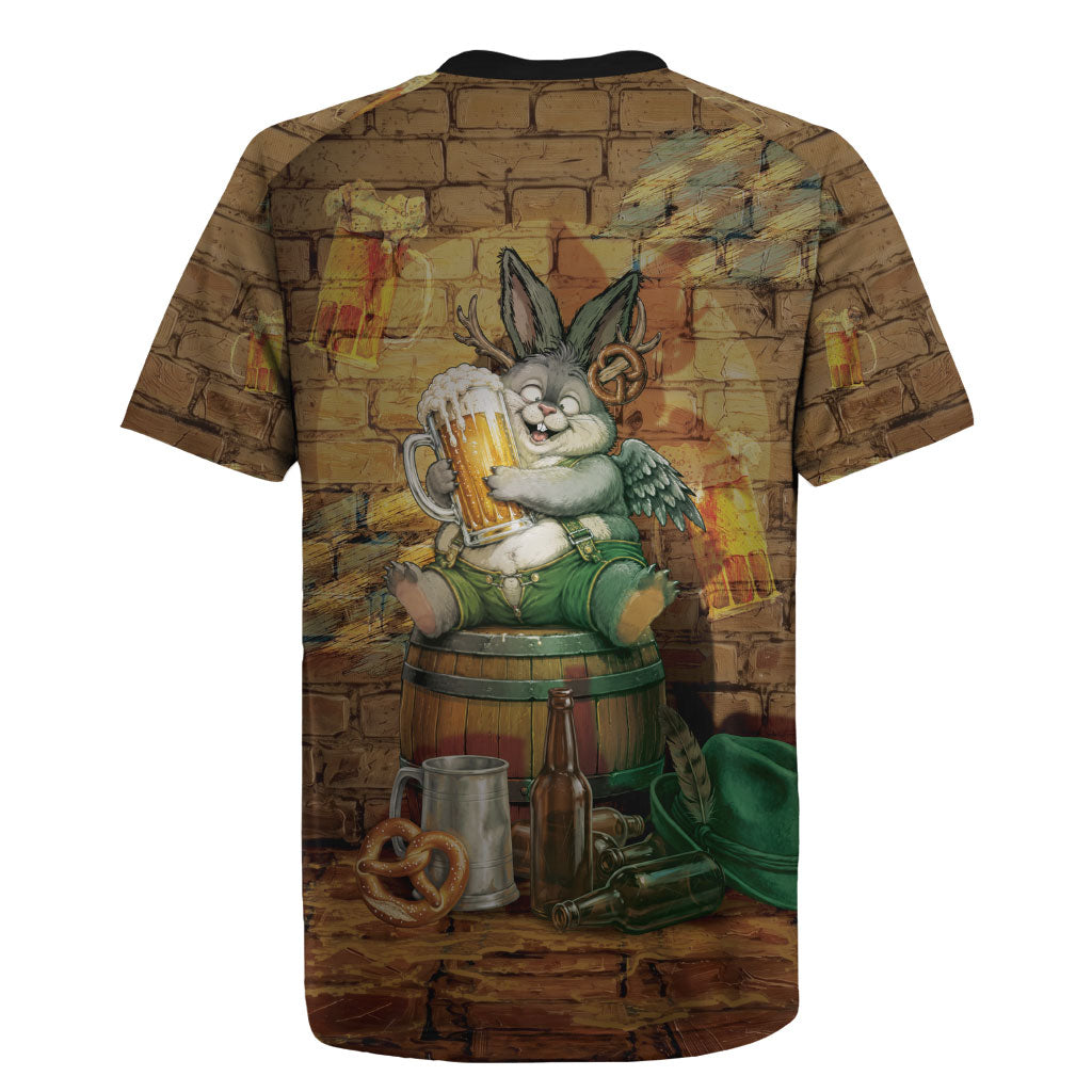 Oktoberfest Wolpertinger Rugby Jersey Prost Beer Horned Rabbit Pretzel Barrel