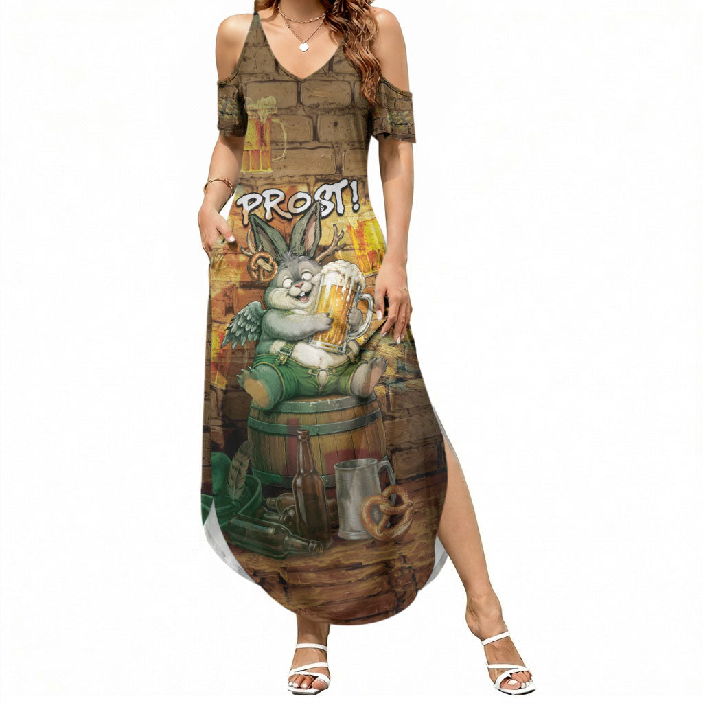 Oktoberfest Wolpertinger Summer Maxi Dress Prost Beer Horned Rabbit Pretzel Barrel