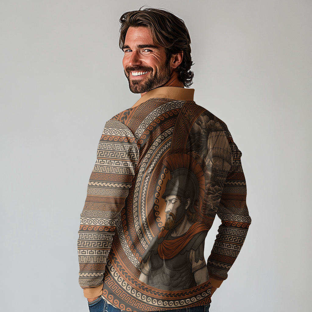Ancient Greek Mythology Long Sleeve Polo Shirt Odysseus King Of Ithaca