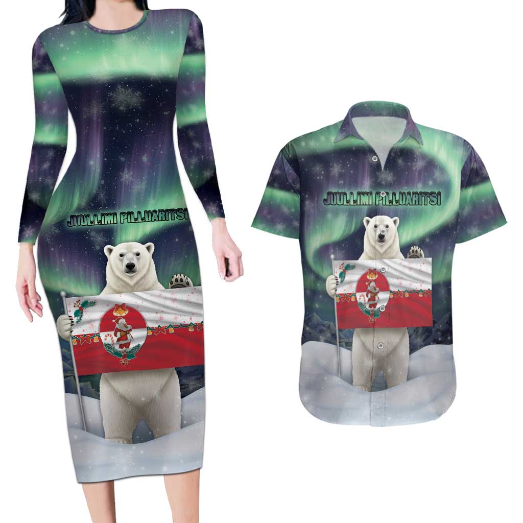 Greenland Christmas Couples Matching Long Sleeve Bodycon Dress and Hawaiian Shirt Juullimi Pilluaritsi - Wonder Print Shop