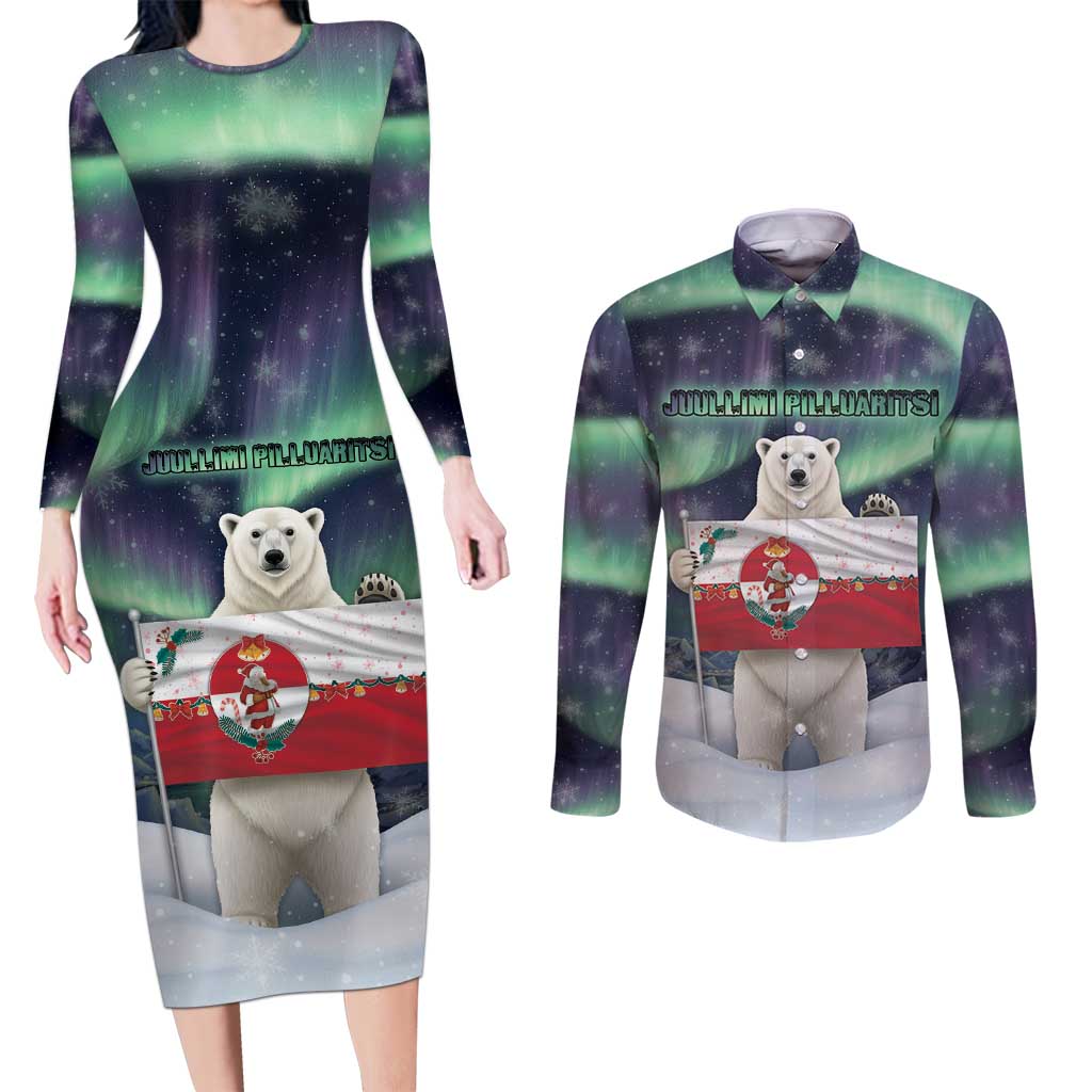 Greenland Christmas Couples Matching Long Sleeve Bodycon Dress and Long Sleeve Button Shirt Juullimi Pilluaritsi - Wonder Print Shop
