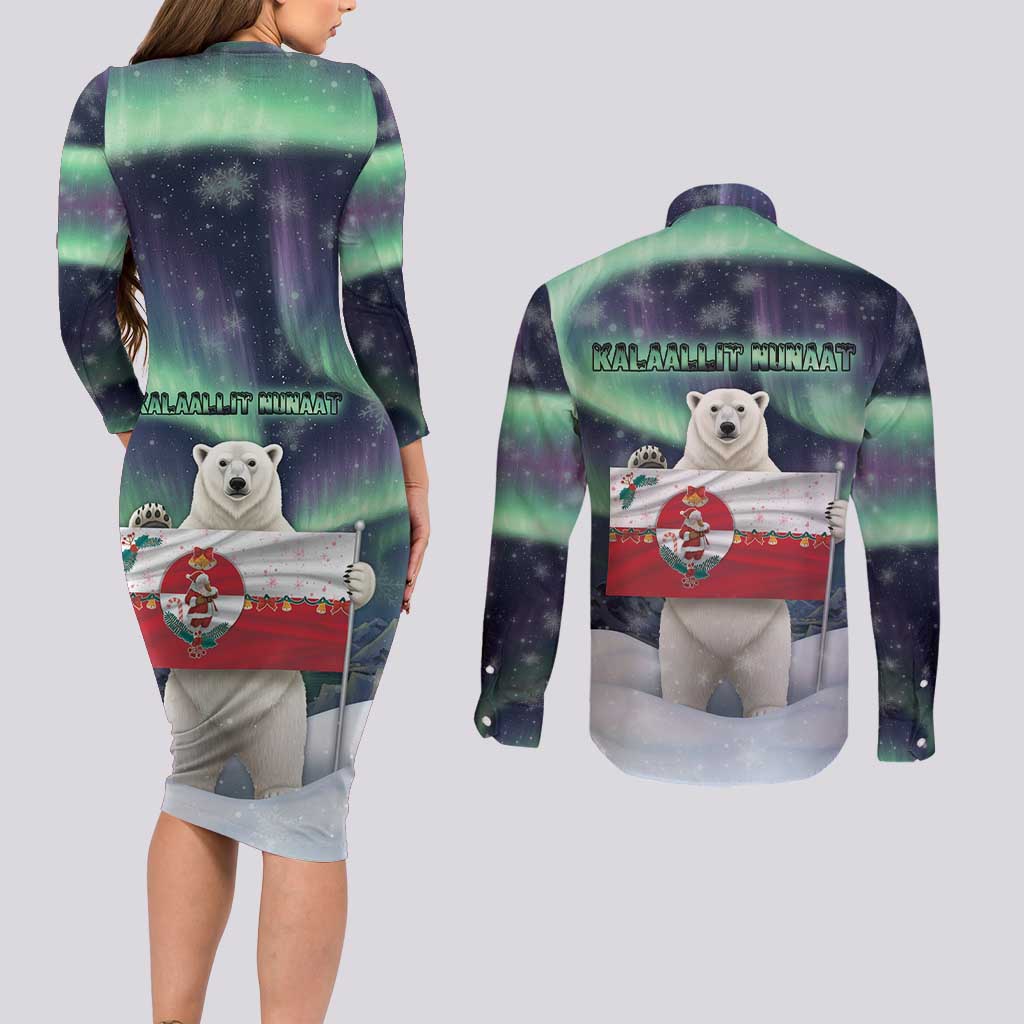 Greenland Christmas Couples Matching Long Sleeve Bodycon Dress and Long Sleeve Button Shirt Juullimi Pilluaritsi - Wonder Print Shop