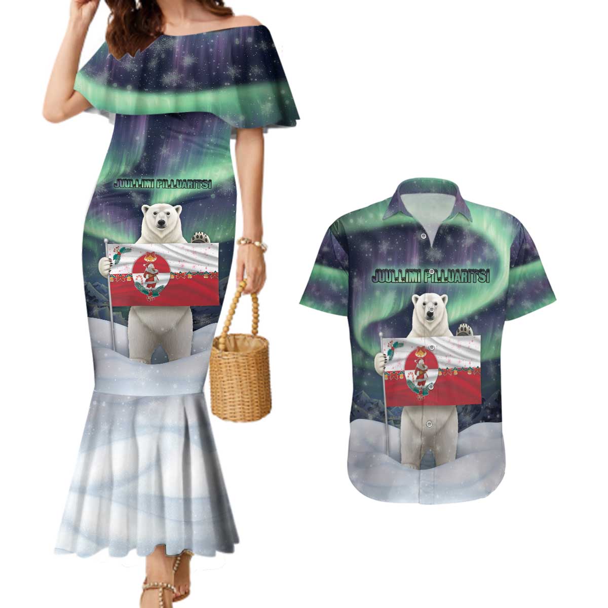 Greenland Christmas Couples Matching Mermaid Dress and Hawaiian Shirt Juullimi Pilluaritsi - Wonder Print Shop