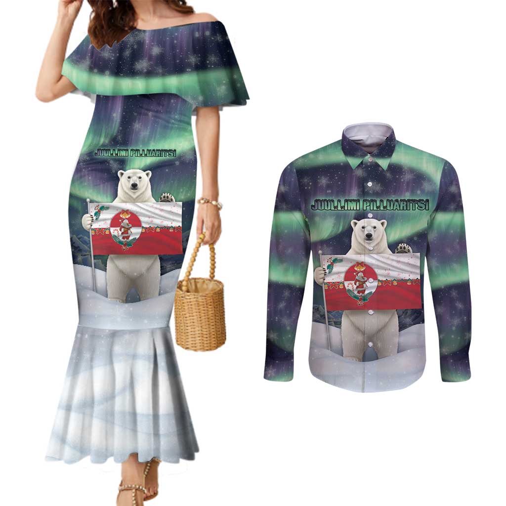 Greenland Christmas Couples Matching Mermaid Dress and Long Sleeve Button Shirt Juullimi Pilluaritsi - Wonder Print Shop
