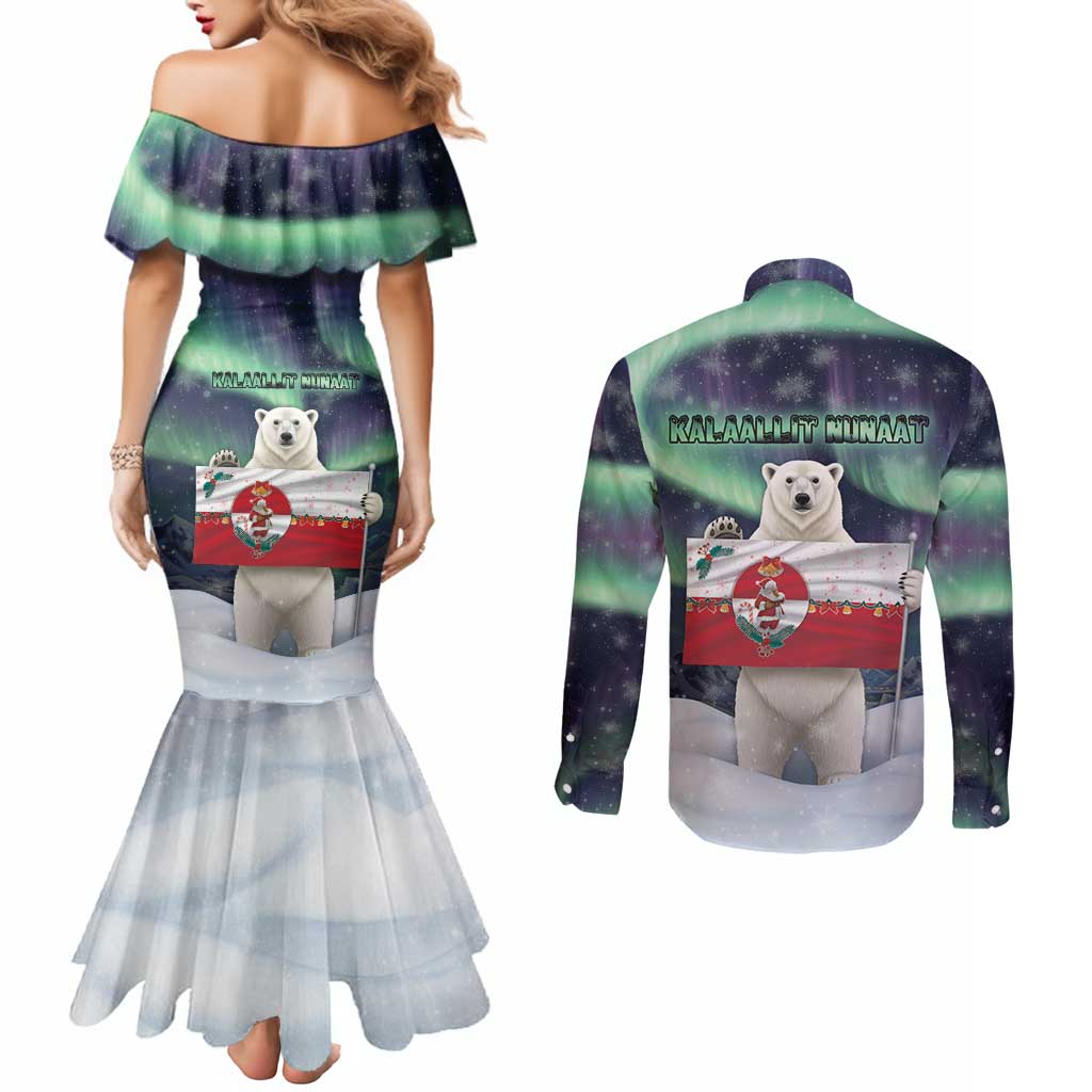 Greenland Christmas Couples Matching Mermaid Dress and Long Sleeve Button Shirt Juullimi Pilluaritsi - Wonder Print Shop