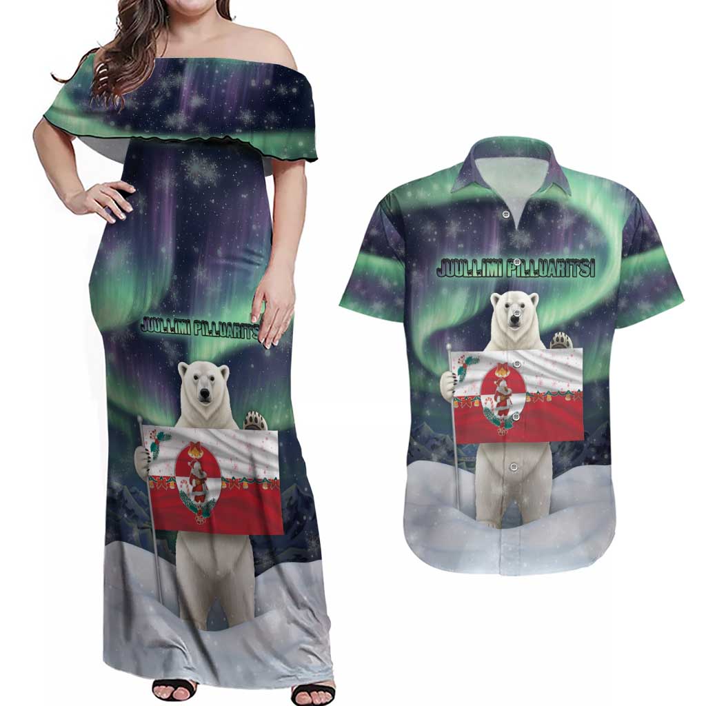 Greenland Christmas Couples Matching Off Shoulder Maxi Dress and Hawaiian Shirt Juullimi Pilluaritsi - Wonder Print Shop