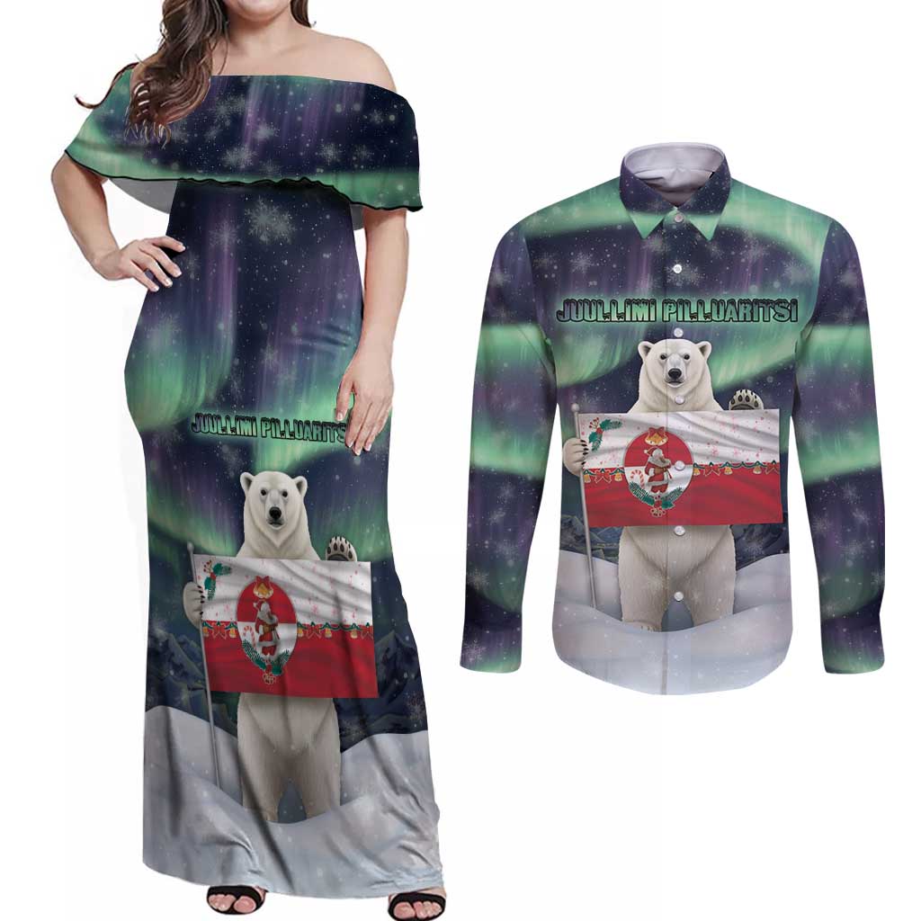 Greenland Christmas Couples Matching Off Shoulder Maxi Dress and Long Sleeve Button Shirt Juullimi Pilluaritsi - Wonder Print Shop