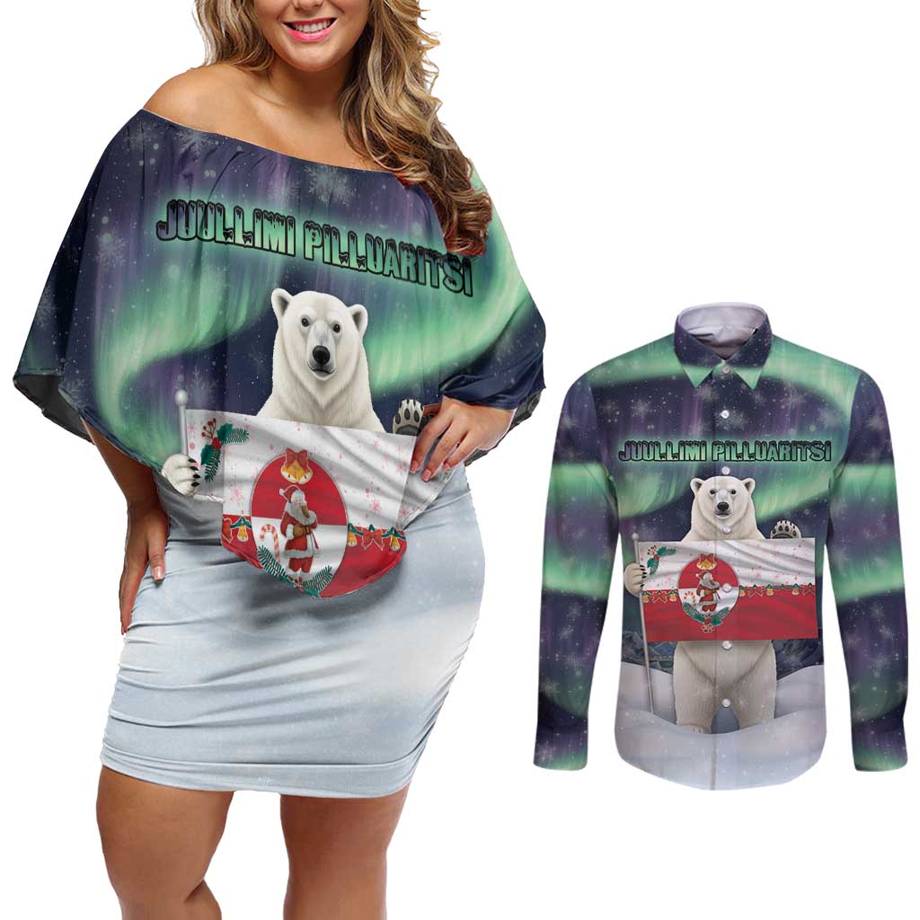 Greenland Christmas Couples Matching Off Shoulder Short Dress and Long Sleeve Button Shirt Juullimi Pilluaritsi - Wonder Print Shop