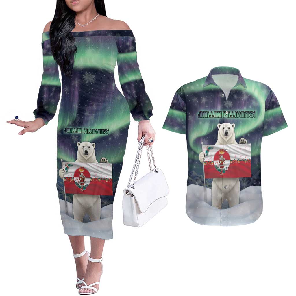 Greenland Christmas Couples Matching Off The Shoulder Long Sleeve Dress and Hawaiian Shirt Juullimi Pilluaritsi - Wonder Print Shop