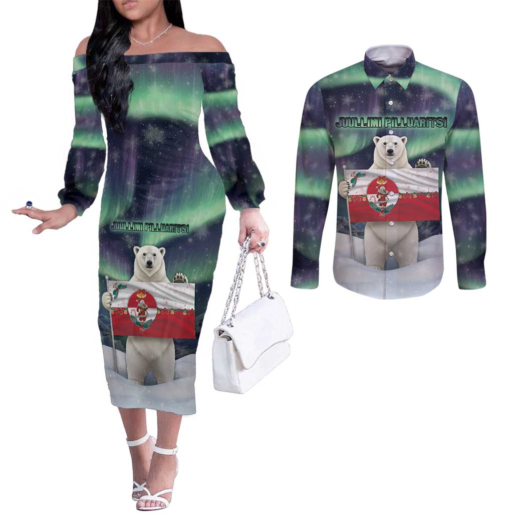 Greenland Christmas Couples Matching Off The Shoulder Long Sleeve Dress and Long Sleeve Button Shirt Juullimi Pilluaritsi - Wonder Print Shop