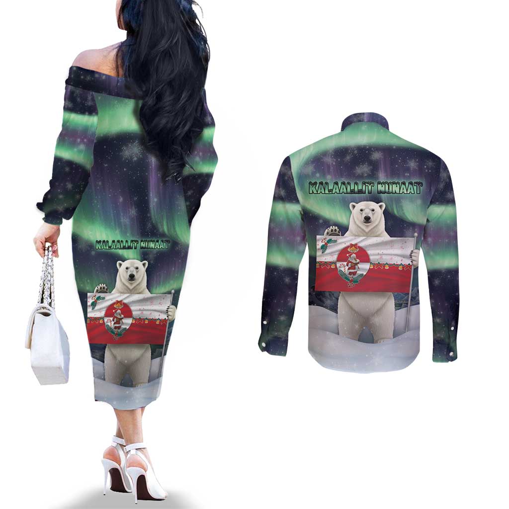 Greenland Christmas Couples Matching Off The Shoulder Long Sleeve Dress and Long Sleeve Button Shirt Juullimi Pilluaritsi - Wonder Print Shop