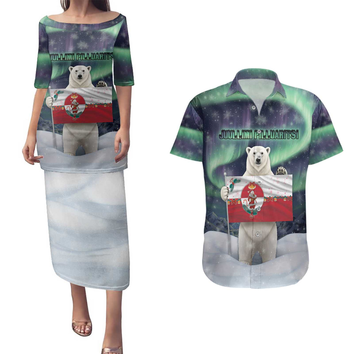 Greenland Christmas Couples Matching Puletasi and Hawaiian Shirt Juullimi Pilluaritsi - Wonder Print Shop