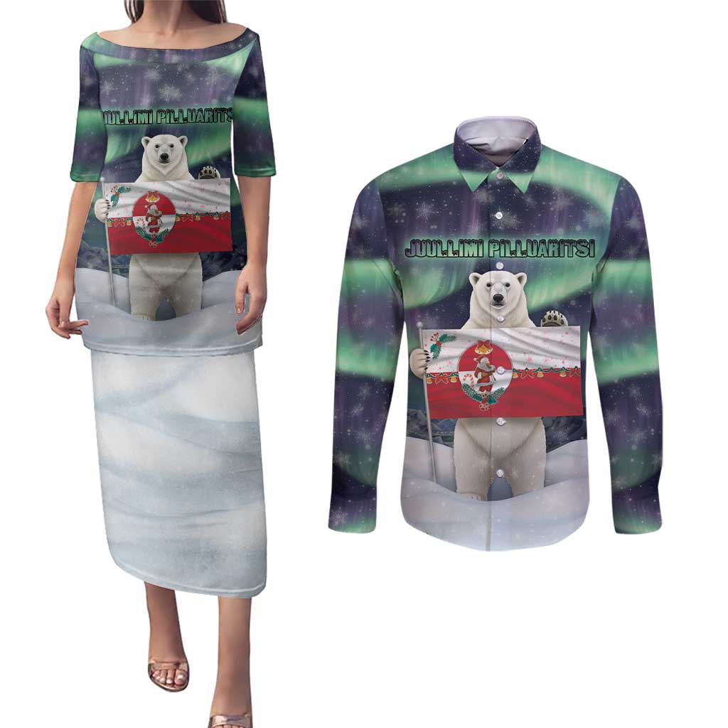 Greenland Christmas Couples Matching Puletasi and Long Sleeve Button Shirt Juullimi Pilluaritsi - Wonder Print Shop