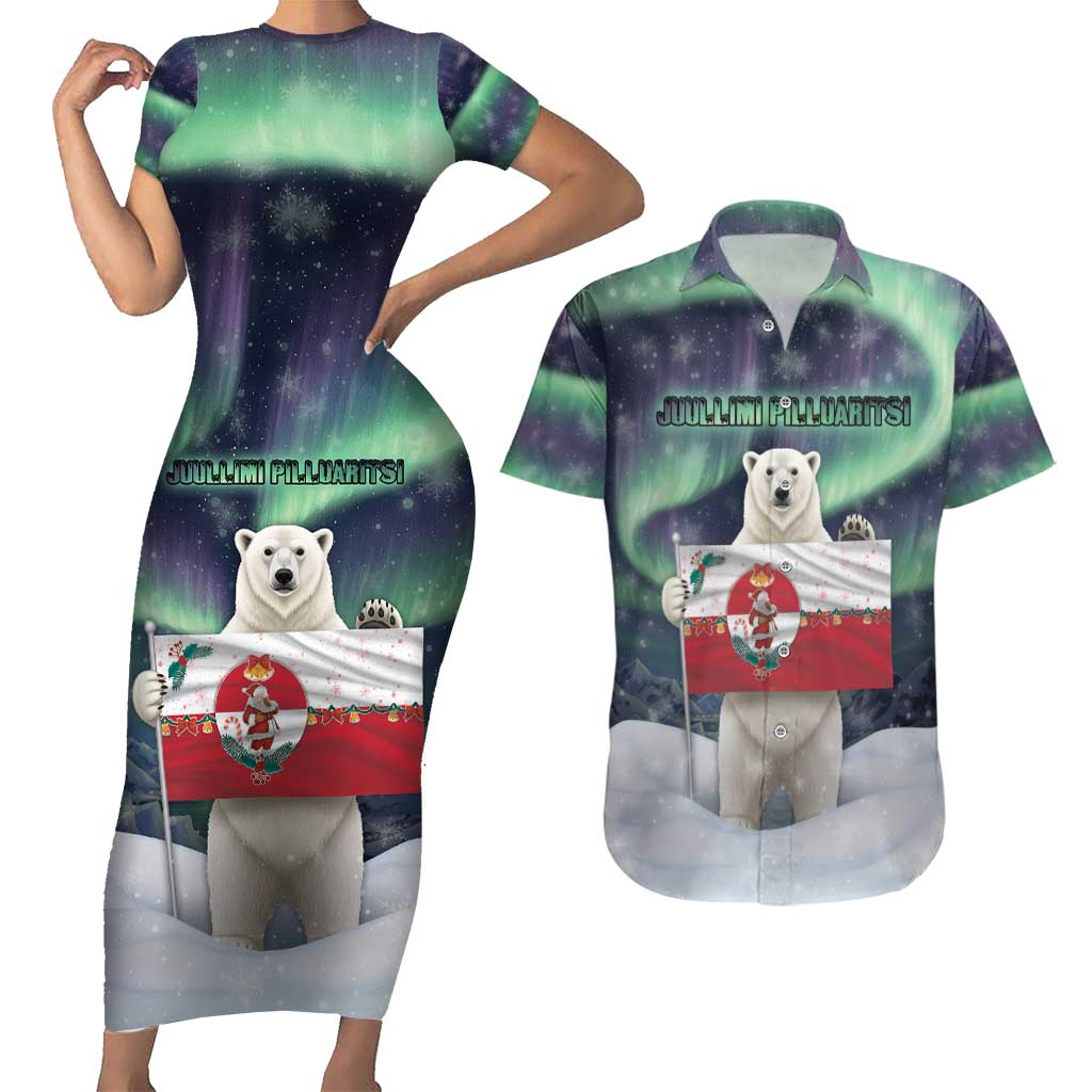 Greenland Christmas Couples Matching Short Sleeve Bodycon Dress and Hawaiian Shirt Juullimi Pilluaritsi - Wonder Print Shop