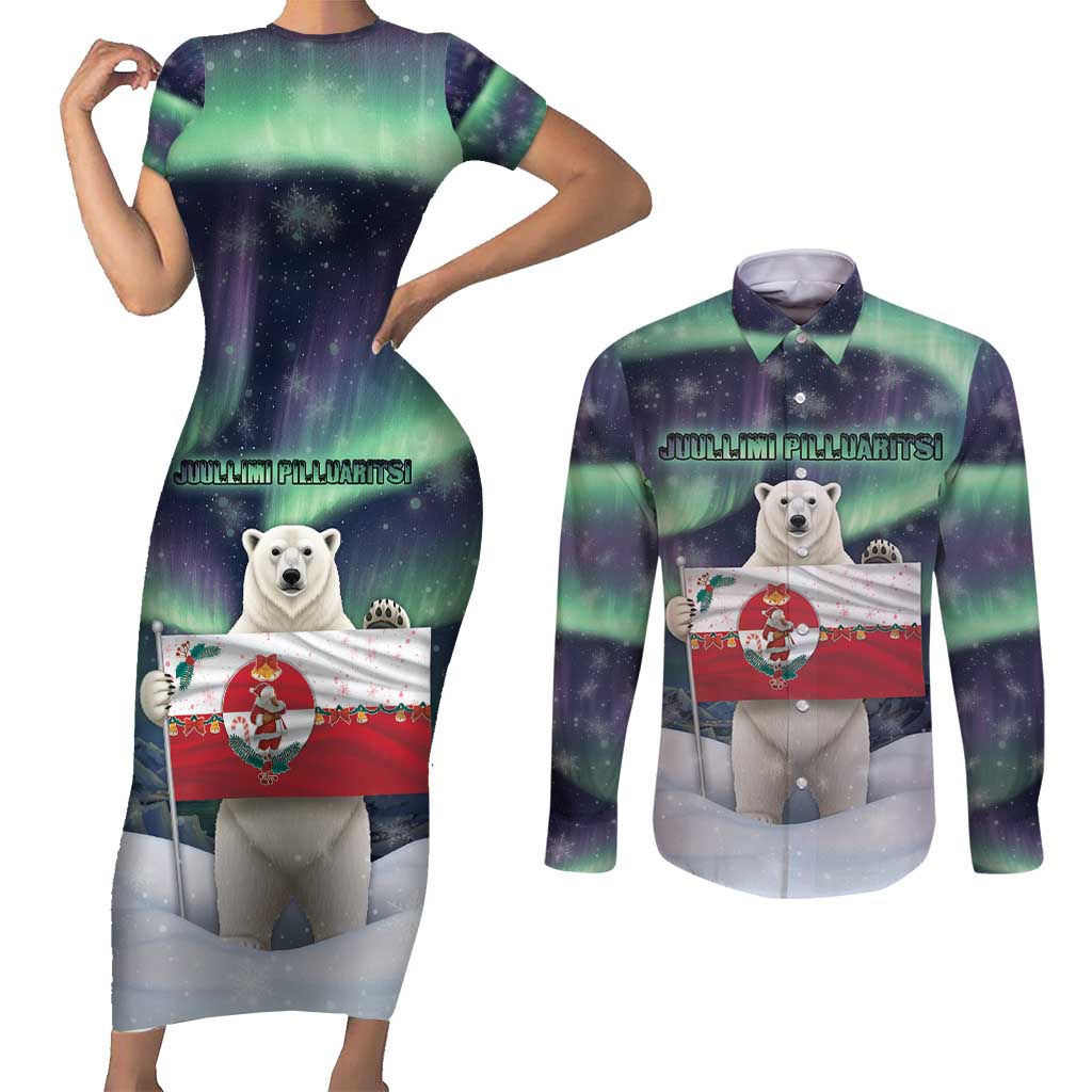 Greenland Christmas Couples Matching Short Sleeve Bodycon Dress and Long Sleeve Button Shirt Juullimi Pilluaritsi - Wonder Print Shop