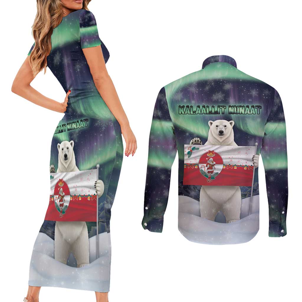 Greenland Christmas Couples Matching Short Sleeve Bodycon Dress and Long Sleeve Button Shirt Juullimi Pilluaritsi - Wonder Print Shop
